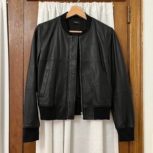 Theory Black Leather Bomber Jacket- Daryette Rhodes